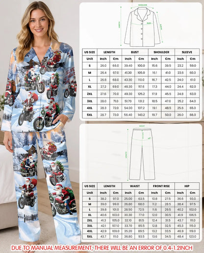 Santa Motorcycle Christmas Pajama Set for Women, Funny Holiday Winter Sleepwear