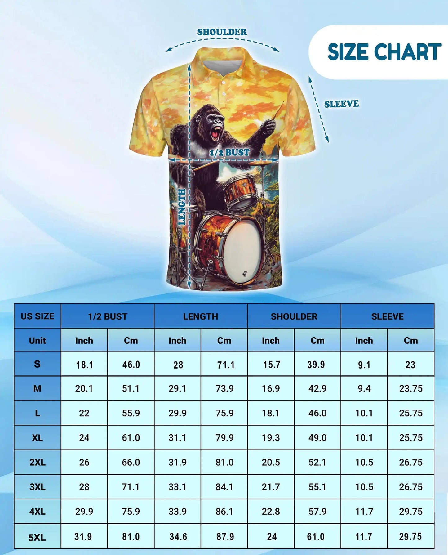 Gorilla Drummer Polo Shirt, Funny Music Style | Azhawaiian