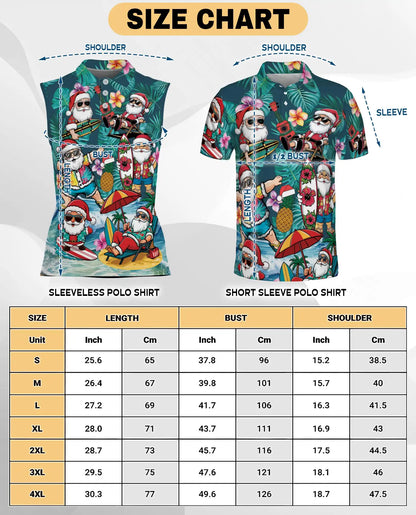 Surf's Up Santa Sleeveless Polo Shirt for Women, Christmas Beach Style | Azhawaiian