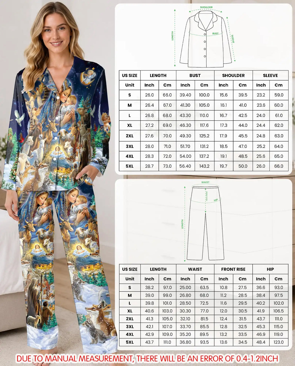 Woodland Nativity Christmas Pajama Set for Women – Virgin Mary & Baby Jesus Print