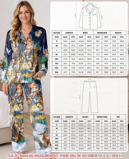 Woodland Nativity Christmas Pajama Set for Women – Virgin Mary & Baby Jesus Print