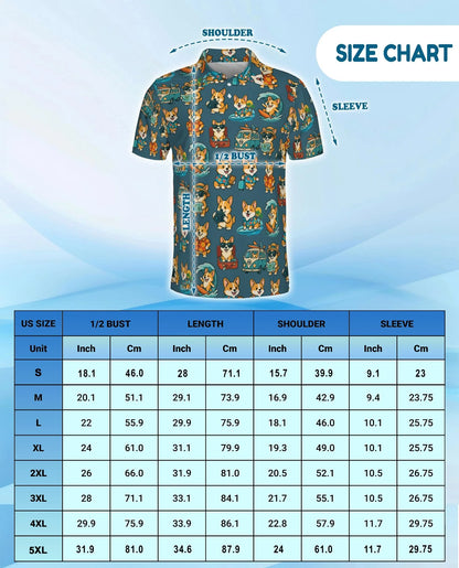 Cartoon Corgi Surfing Polo Shirt for Men, Cute Dog Beach Style | Azhawaiian