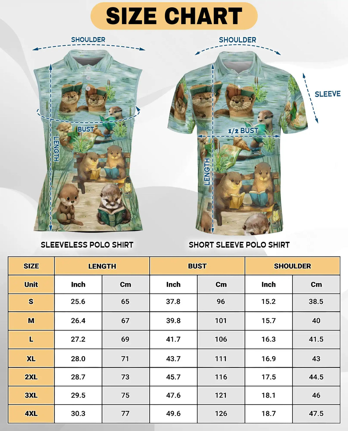 Cute Otter Reading Book Sleeveless Polo Shirt for Women, Animal Lover Style