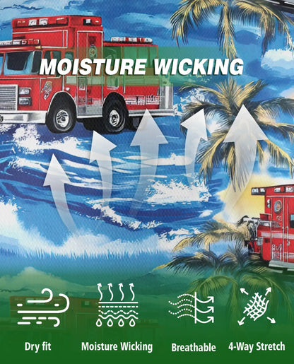 Fire Truck Polo Shirt, Tropical Ocean Print | Azhawaiian
