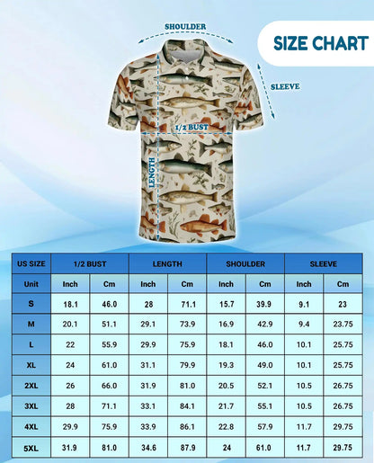 Vintage Fish Species Polo Shirt - Freshwater Angler Nature Style | Azhawaiian