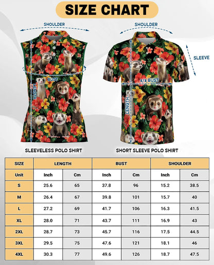 Ferrets Tropical Sleeveless Polo Shirt for Women, Cute Exotic Animal Style | Azhawaiian