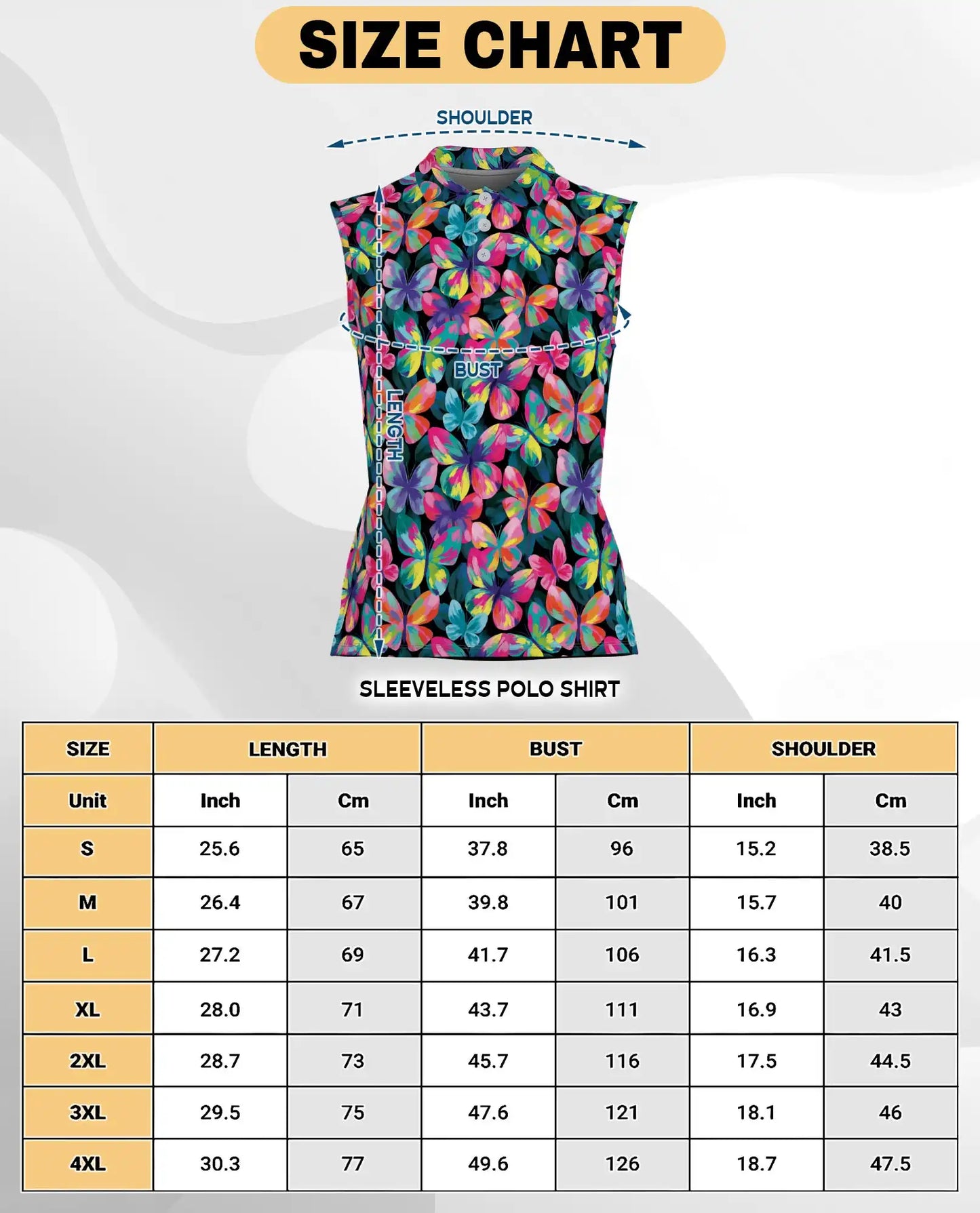 Vibrant Butterfly Pattern Sleeveless Polo Shirt for Women | Azhawaiian