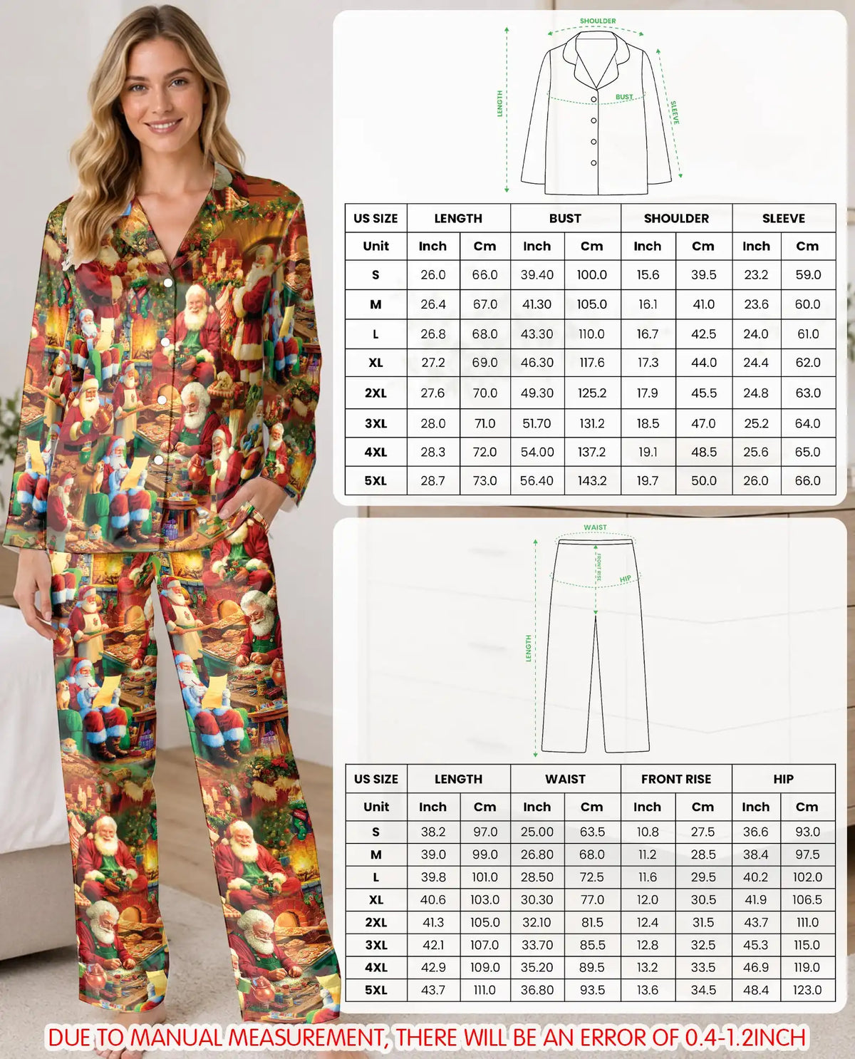 Christmas Santa Pajama Set for Women, Santa Claus Holiday Sleepwear with Cozy Winter Design