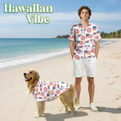 4th of July Patriotic American Matching Dog Owner Hawaiian Shirts, Funny Pet Aloha Shirt for Beach Vacation - Azhawaiian