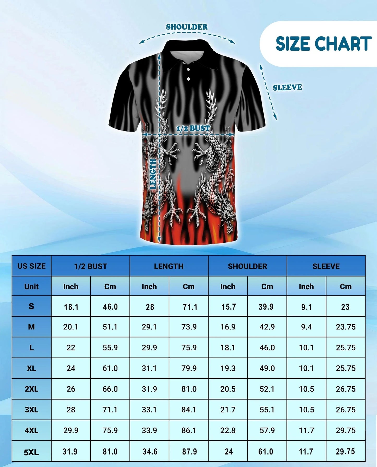 Fire Dragon Polo Shirt for Men, Flaming Fantasy Design | Azhawaiian