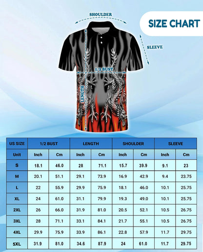 Fire Dragon Polo Shirt for Men, Flaming Fantasy Design | Azhawaiian