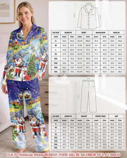 Musical Santa Christmas Pajama Set for Women – Snowman & Sleigh Print