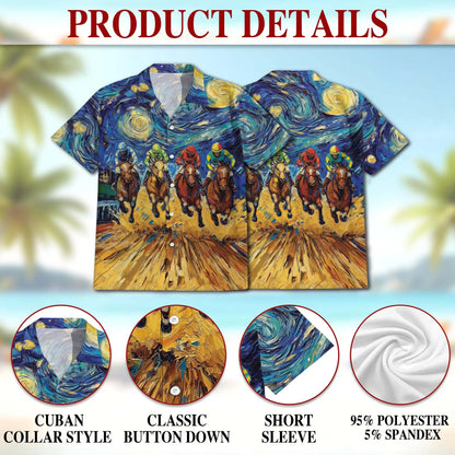 Horse Racing Art Hawaiian Shirt - Jockey Racing Impressionist Design | Azhawaiian