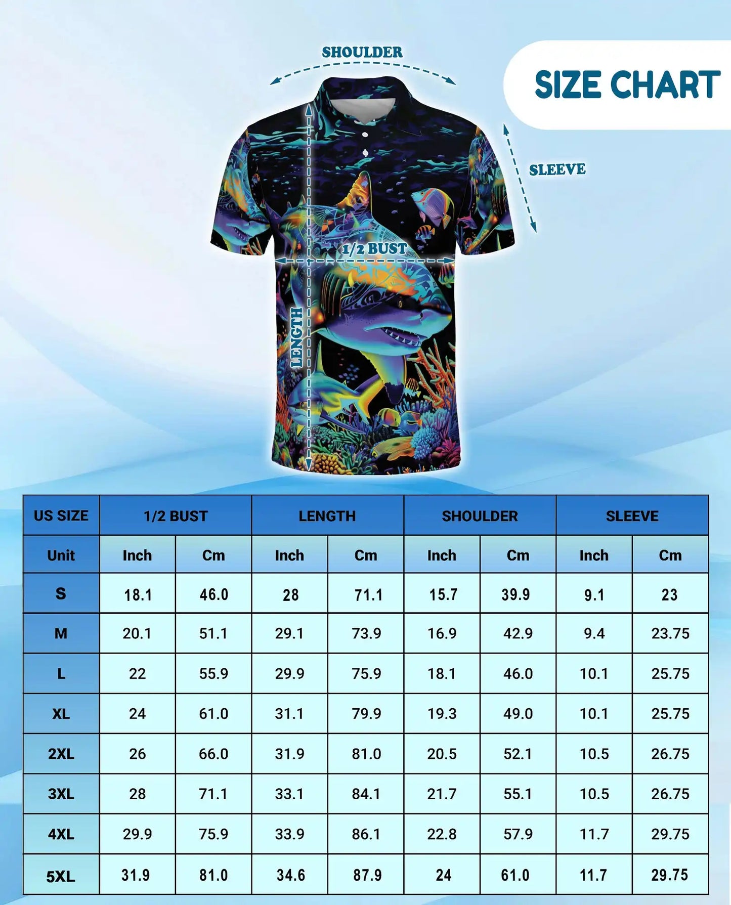 Tropical Sharks Polo Shirt for Men, Colorful Ocean Fish Design | Azhawaiian