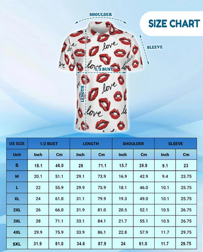 Love Kiss Lips Polo Shirt for Men - Romantic Red Lip Print | Azhawaiian