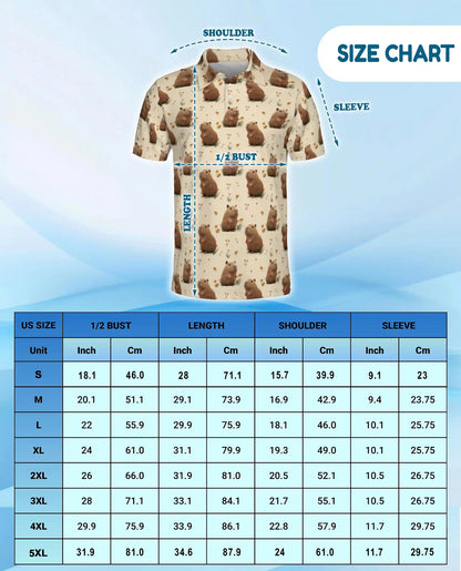 Capybara Polo Shirt, Cute Animal Pattern Style | Azhawaiian