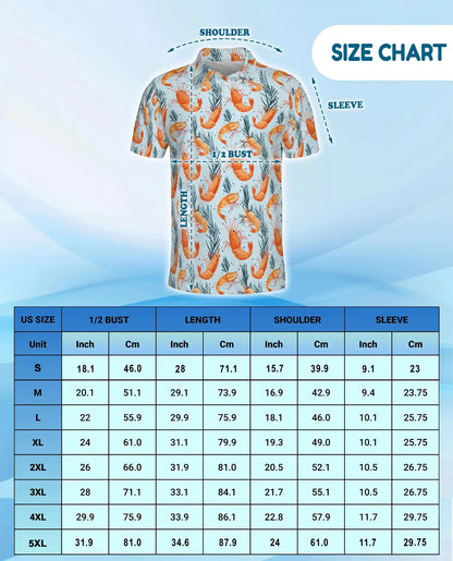 Tropical Shrimp Polo Shirt for Men - Coastal Seafood Hawaiian Summer | Azhawaiian