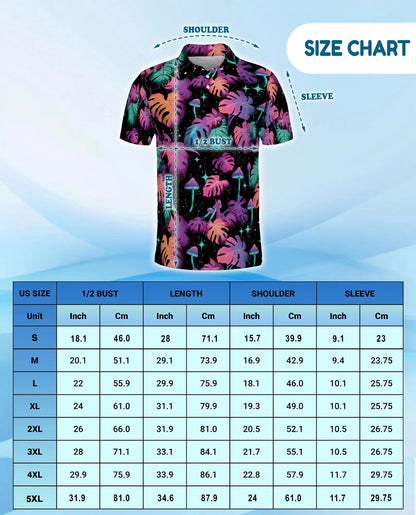 Neon Tropical Leaves Polo Shirt - Psychedelic Mushroom Style | Azhawaiian