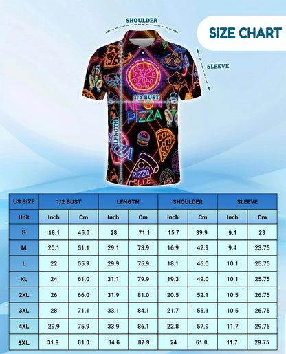 Neon Pizza Polo Shirt for Men, Colorful Food Lover Style | Azhawaiian