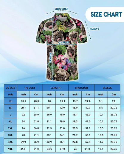 Tropical Pug Dog Polo Shirt - Hawaiian Pet Lover Style | Azhawaiian