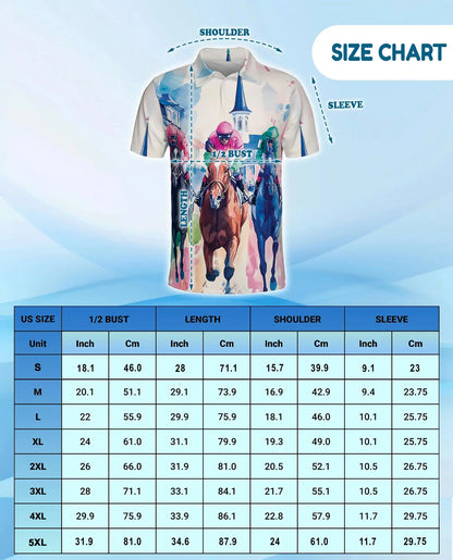 Horse Racing Polo Shirt - Watercolor Derby Jockey Style | Azhawaiian