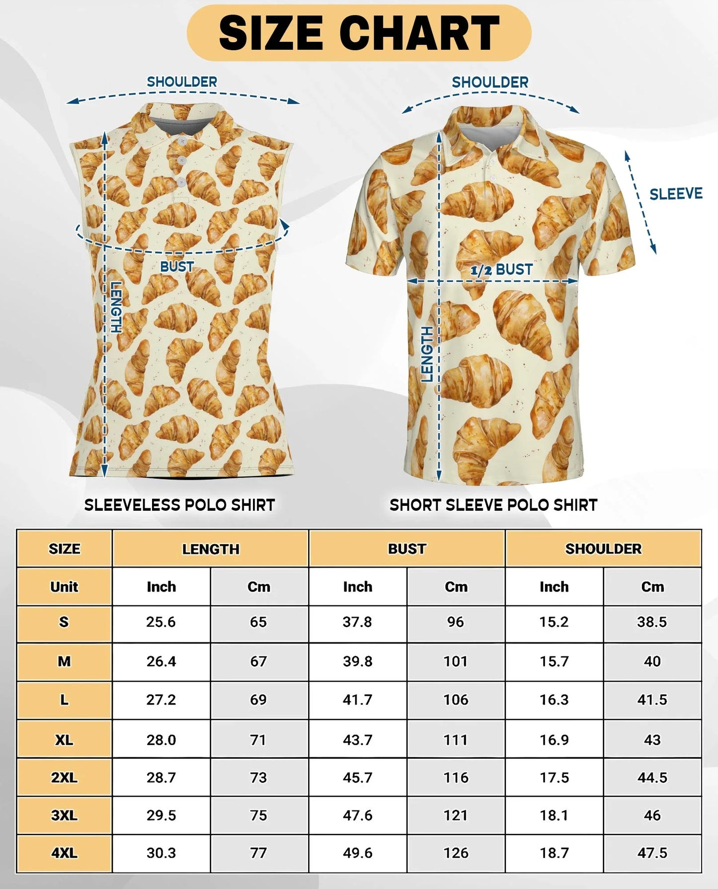 Croissant Pattern Sleeveless Polo Shirt for Women, Cute Bakery Food Style | Azhawaiian