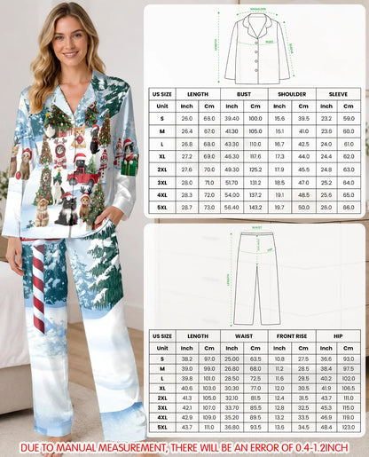 Christmas Cat Pajama Set for Women, Holiday Satin Sleepwear