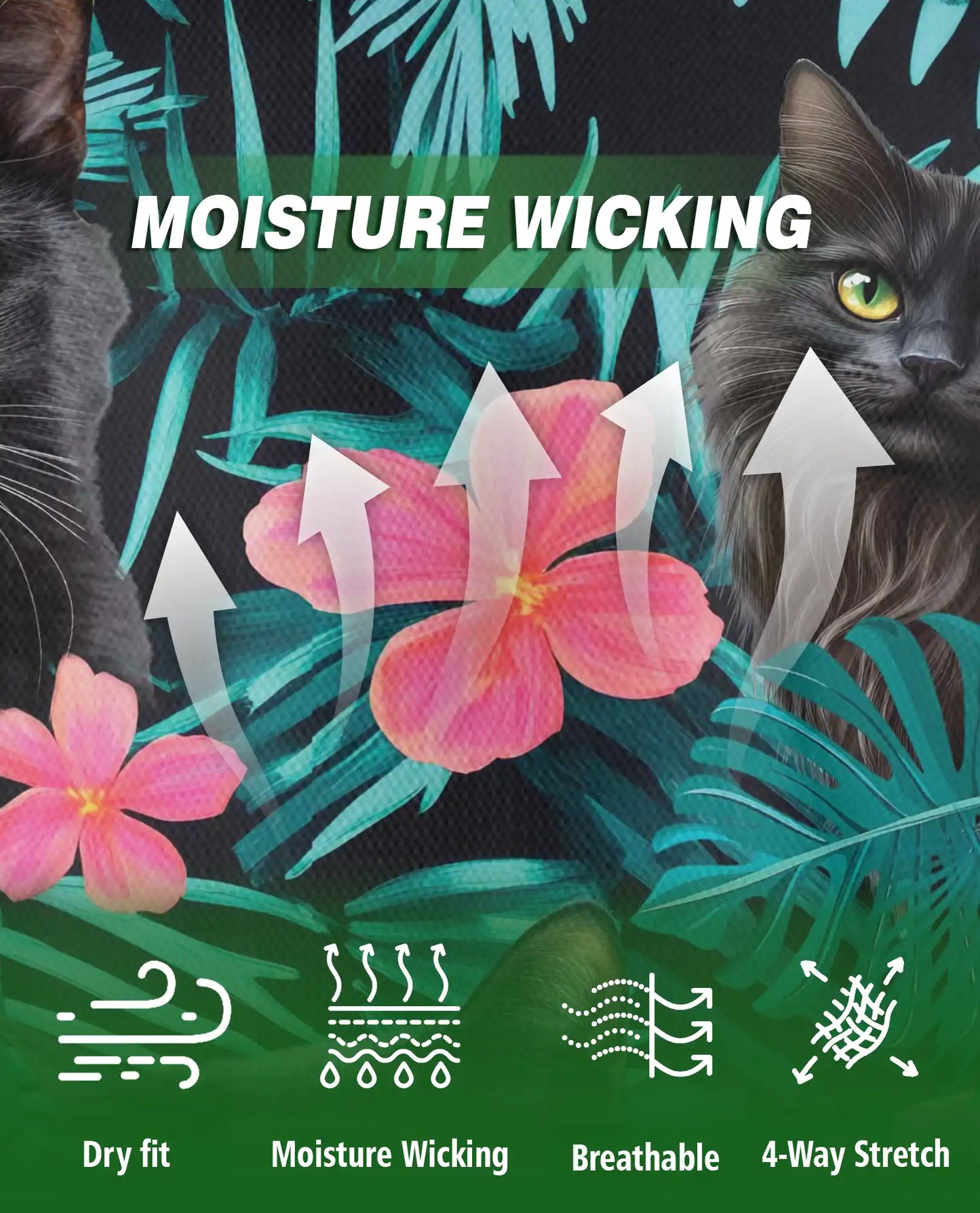 Black Cat Tropical 3D Polo Shirt for Men, Funny Floral Kitty Style | Azhawaiian
