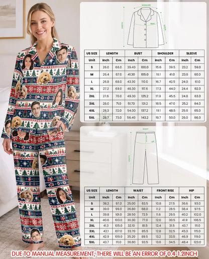 Personalized Christmas Fair Isle Pajamas for Women – Custom Face & Pet Photo Print