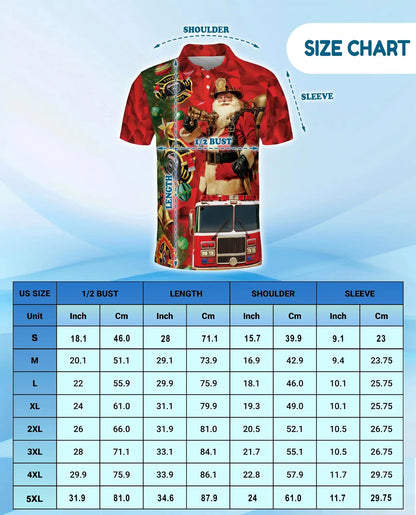 Firefighter Santa Christmas Polo Shirt, Fire Truck Holiday Style | Azhawaiian