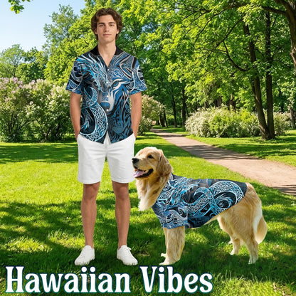 Fenrir Blue Matching Dog Owner Hawaiian Shirts, Funny Pet Aloha Shirt for Beach Vacation - Azhawaiian