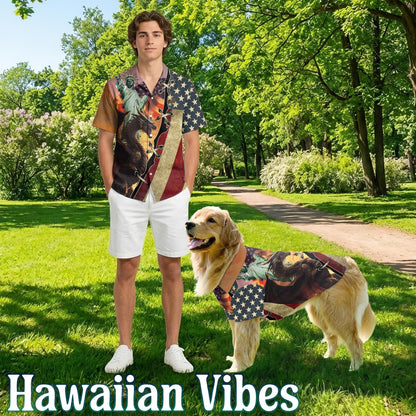 Dragon US Flag Matching Dog Owner Hawaiian Shirts, Funny Pet Aloha Shirt for Beach Vacation - Azhawaiian