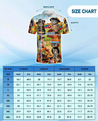 Thanksgiving Cat Polo Shirt for Men, Cute Fall Holiday Style | Azhawaiian