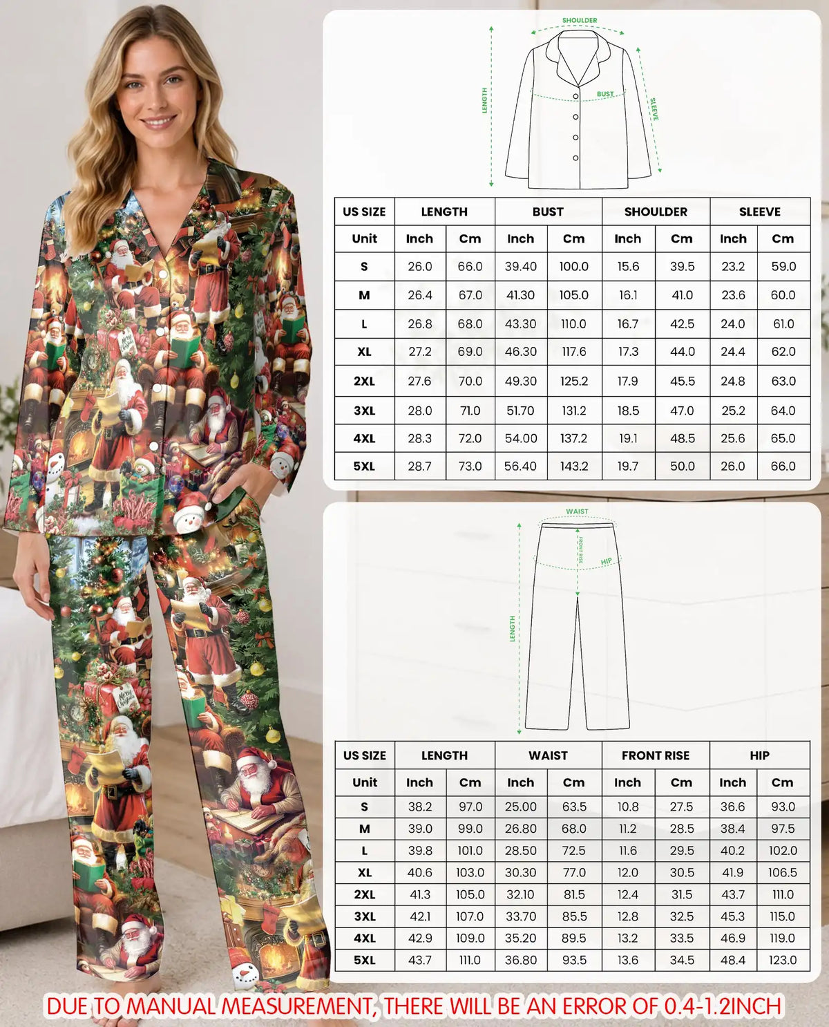 Christmas Eve Pajama Set for Women, Cozy Santa Holiday Sleepwear