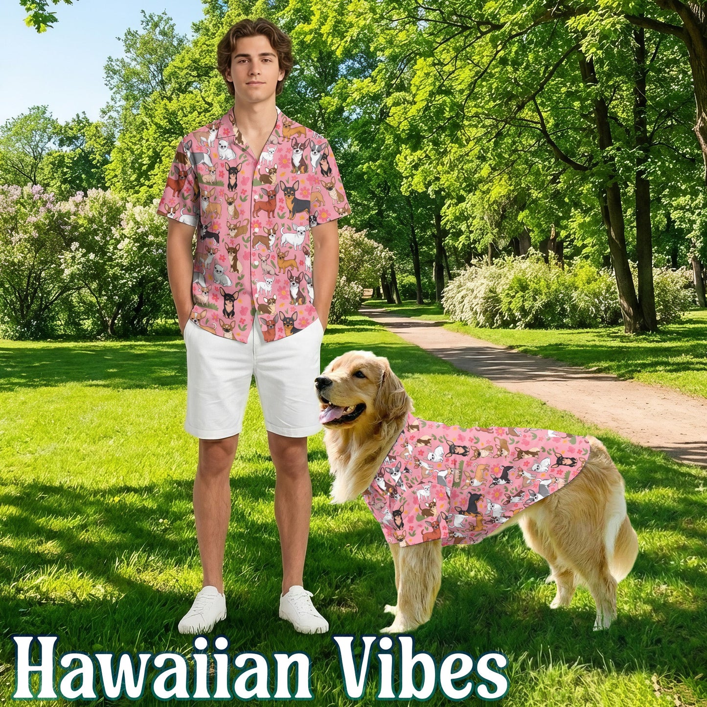 Floral Chihuahua Matching Dog Owner Hawaiian Shirts, Funny Pet Aloha Shirt for Beach Vacation - Azhawaiian