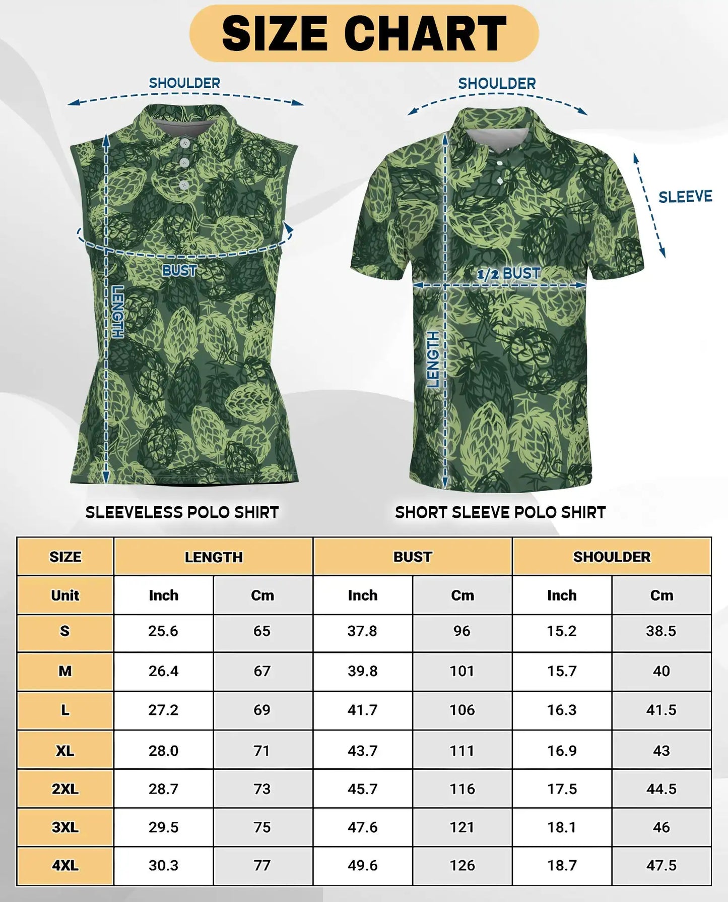 Hops Pattern Sleeveless Polo Shirt for Women, Botanical Craft Style | Azhawaiian