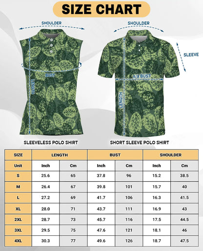 Hops Pattern Sleeveless Polo Shirt for Women, Botanical Craft Style | Azhawaiian