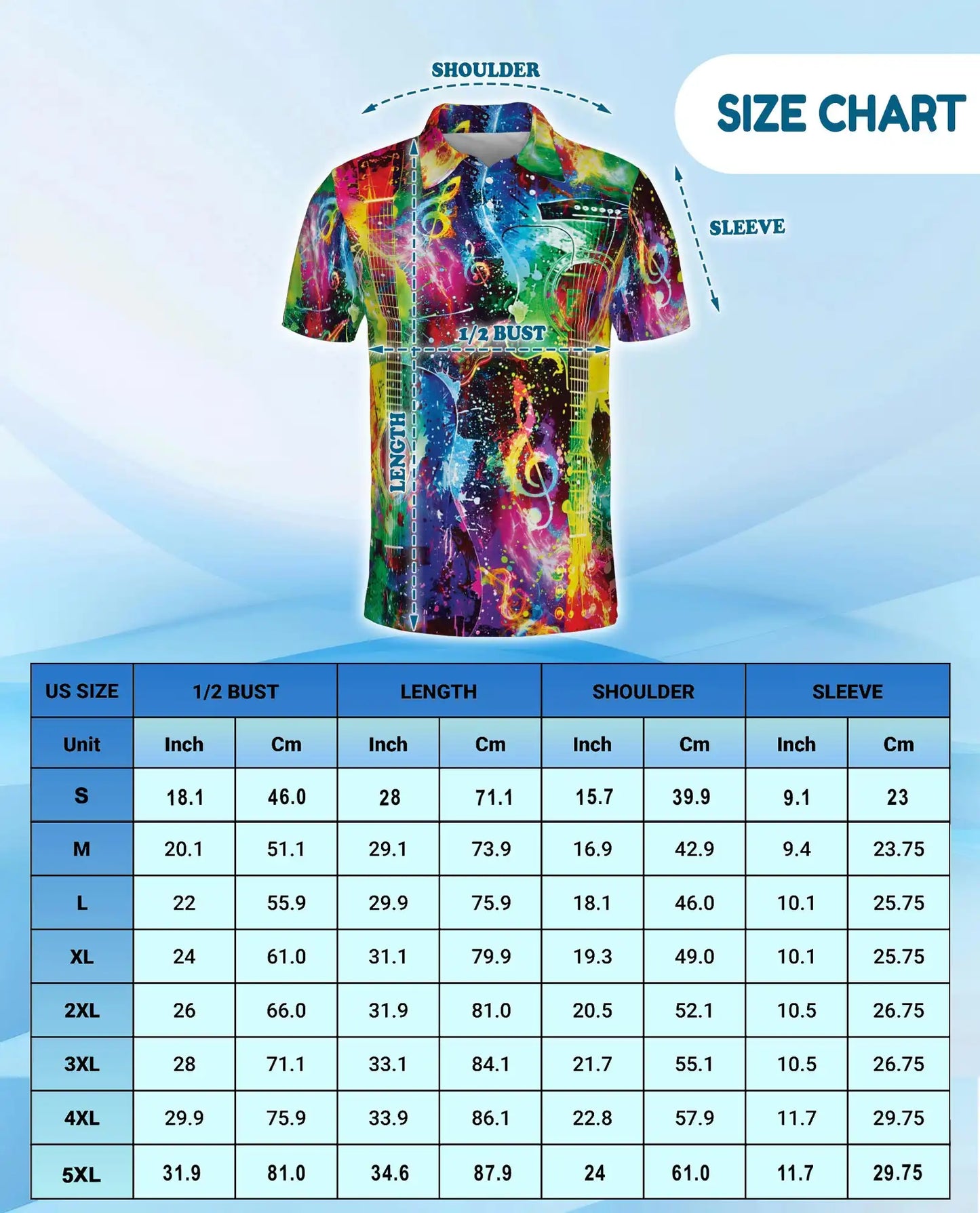 Colorful Guitar Polo Shirt, Music Lover Art Style | Azhawaiian