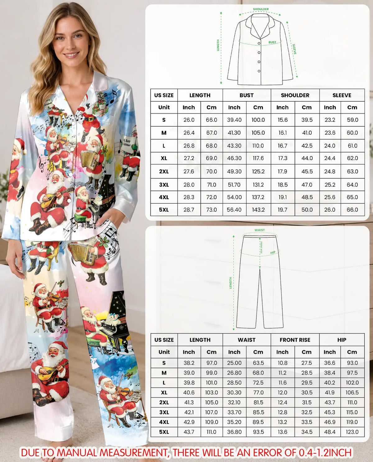 Musical Santa Christmas Pajama Set for Women – Holiday Music Print