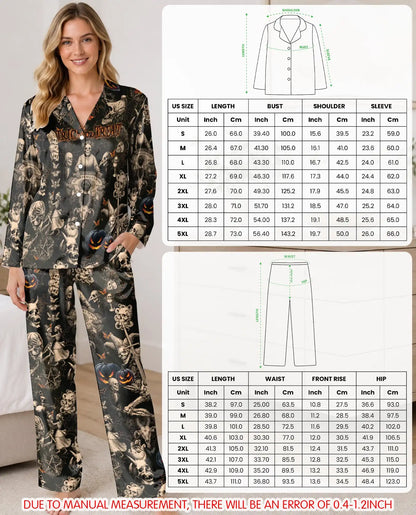 Gothic Halloween Pajama Set for Women, Dark Skeleton Spooky Sleepwear
