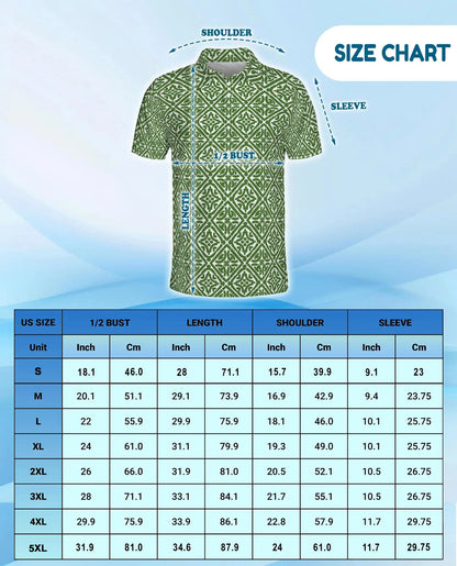 Green Geometric 3D Polo Shirt for Men, Summer Casual | Azhawaiian