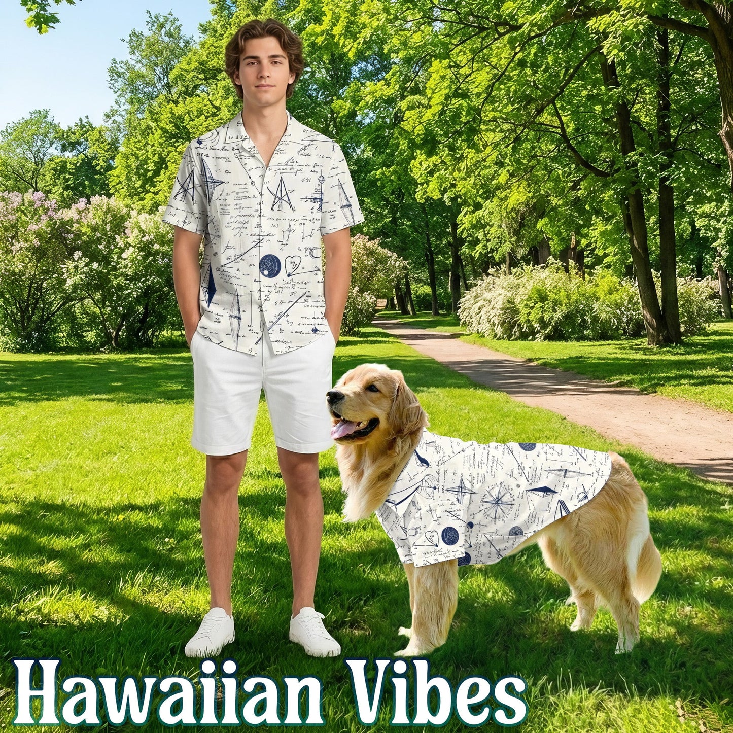 Math Teacher Matching Dog Owner Hawaiian Shirts, Funny Pet Aloha Shirt for Beach Vacation - Azhawaiian
