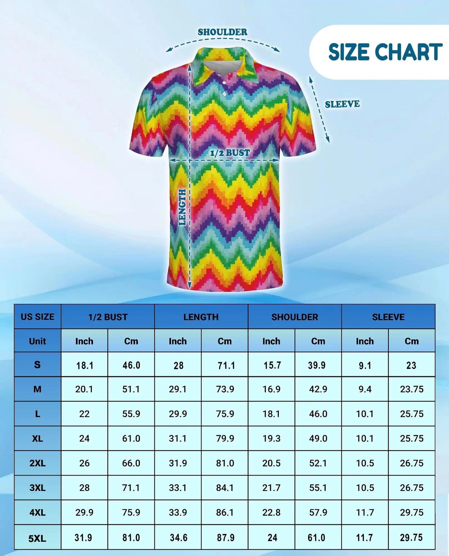 Rainbow Zigzag Polo Shirt for Men, Colorful Retro Style | Azhawaiian