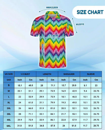 Rainbow Zigzag Polo Shirt for Men, Colorful Retro Style | Azhawaiian