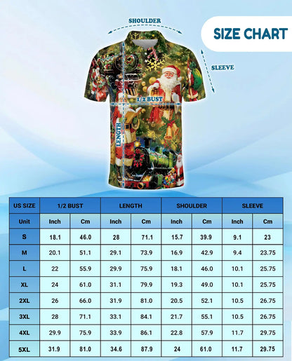 Christmas Train Santa 3D Polo Shirt for Men, Vintage Holiday Winter Style | Azhawaiian