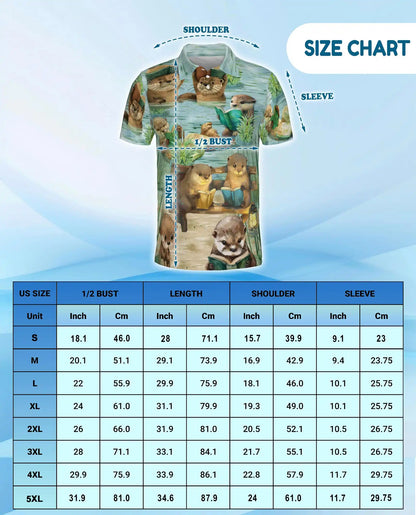 Cute Otter Reading Polo Shirt - Cozy Book Lover Animal Style | Azhawaiian