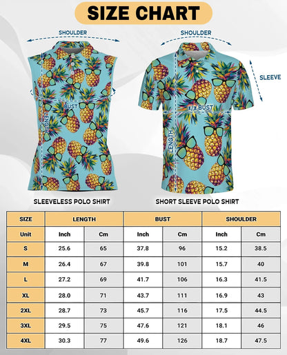 Pineapple Wearing Sunglasses Tropical Sleeveless Polo Shirt for Women | Azhawaiian