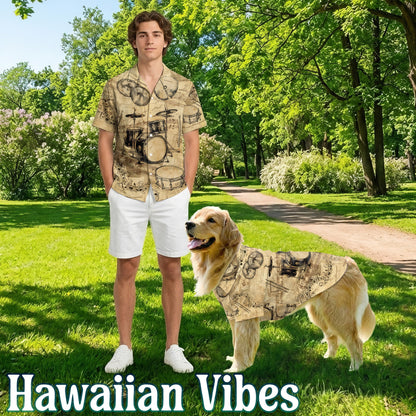 Drum Matching Dog Owner Hawaiian Shirts, Funny Pet Aloha Shirt for Beach Vacation - Azhawaiian