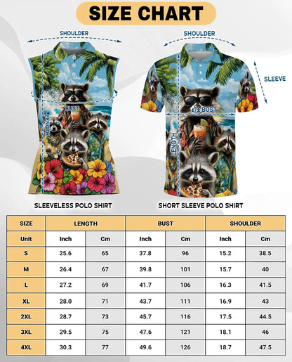 Funny Raccoon Sleeveless Polo Shirt for Women, Cute Wildlife Animal Style | Azhawaiian