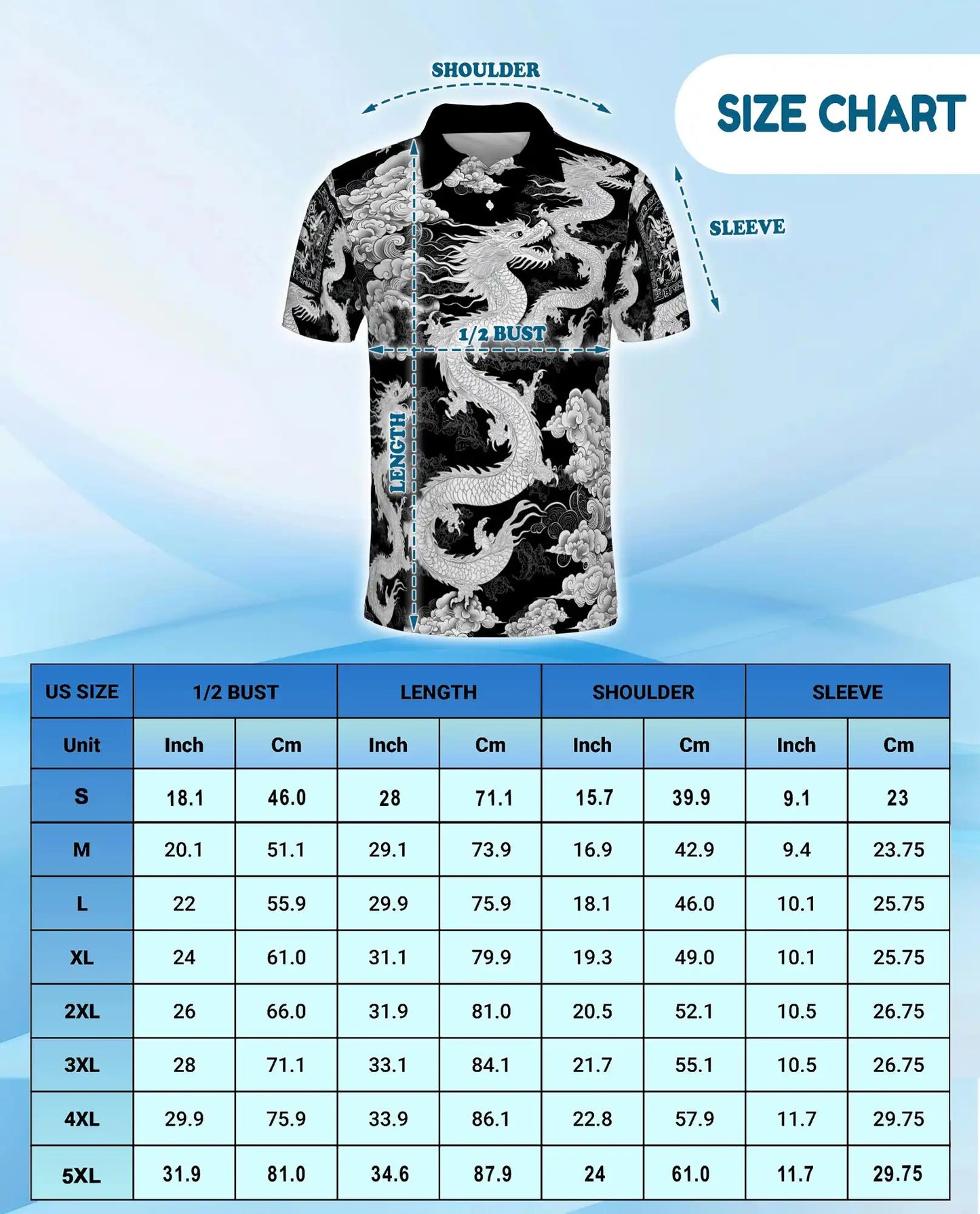 White Asian Dragon Polo Shirt for Men - Black Oriental Dragon Art | Azhawaiian